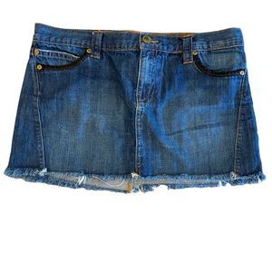 Old Navy Special Edition Denim/Jean Mini Skirt w/Leather Trim & Raw Hem SZ 12